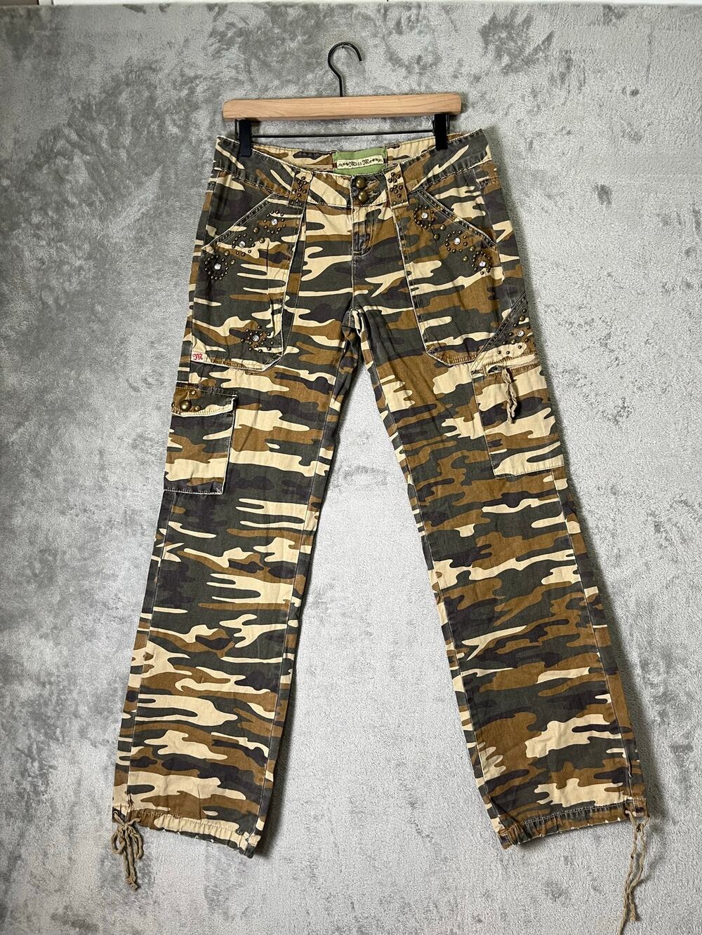 Vintage Y2k Miss Me Camouflage Cargo Pocket Drawstring Ankle Utility Pants Large